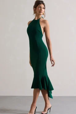 Maluma | Bottle Green Halter-neck midi dress