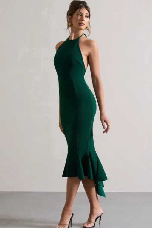 Maluma | Bottle Green Halter-neck midi dress