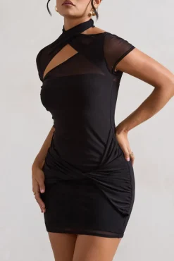 Mandi | Black Mesh Halter-Neck Cut-Out Mini Dress