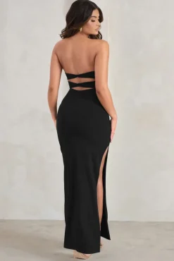 Manon | Black Sweetheart Bandeau Maxi Dress With Thigh Split