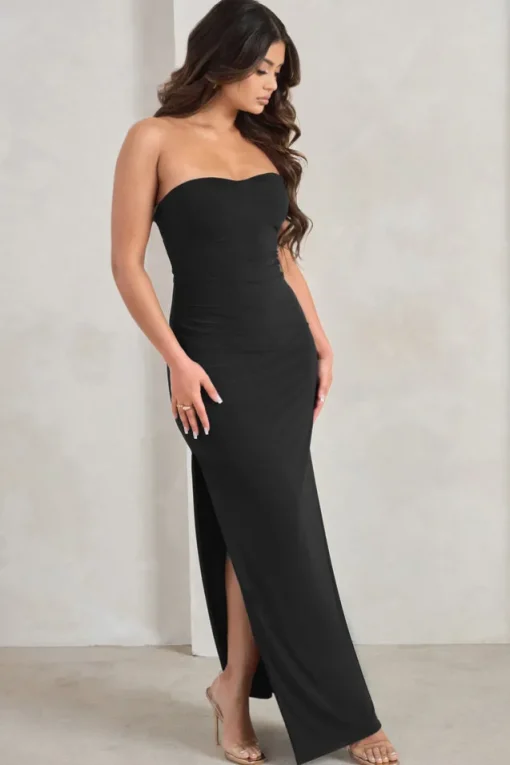 Manon | Black Sweetheart Bandeau Maxi Dress With Thigh Split