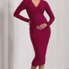 Marcia | Berry Bodycon Plunge-Neck Maternity Midi Dress