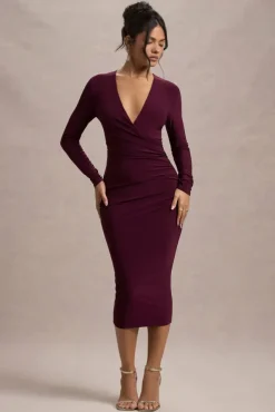 Marcia | Port Bodycon Plunge-Neck Midi Dress
