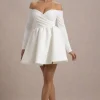 Marta | White Bardot Long-Sleeve Mini Dress