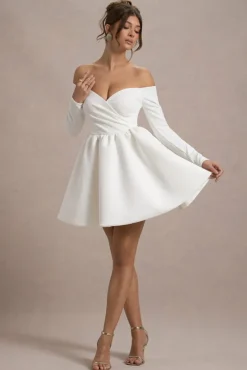 Marta | White Bardot Long-Sleeve Mini Dress