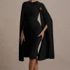 Marysol | Black Asymmetric Cape Midi Dress
