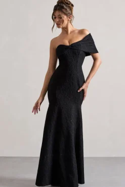 Masquerade | Black Lace Twisted Bardot Maxi Dress