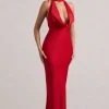 Matea | Red Satin Cowl-Neck Maxi Dress