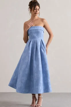 Matisse | Blue Lace Strapless Midi Dress