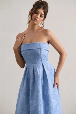 Matisse | Blue Lace Strapless Midi Dress