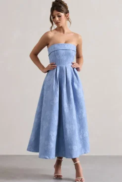 Matisse | Blue Lace Strapless Midi Dress