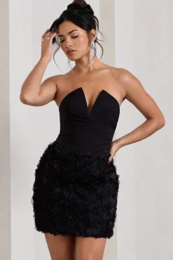 Maya | Black Floral Mesh Strapless Mini Dress