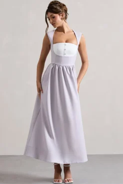 Maybelle | Mauve Square-Neck Corset Skater Maxi Dress