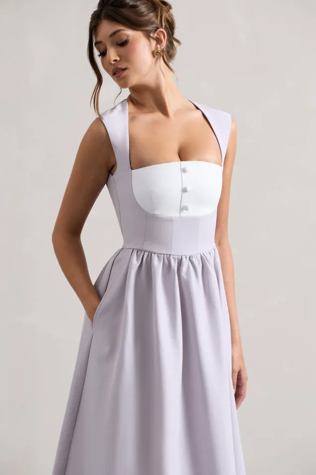 Maybelle | Mauve Square-Neck Corset Skater Maxi Dress