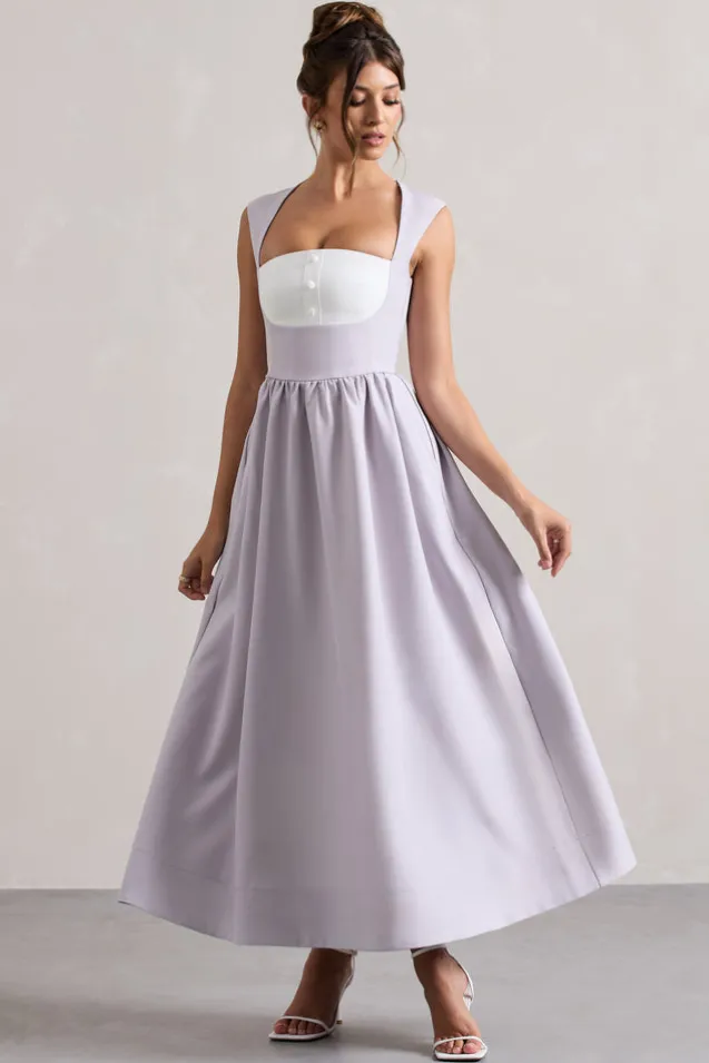 Maybelle | Mauve Square-Neck Corset Skater Maxi Dress