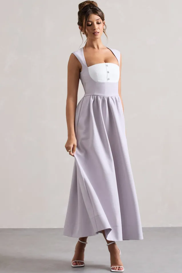 Maybelle | Mauve Square-Neck Corset Skater Maxi Dress