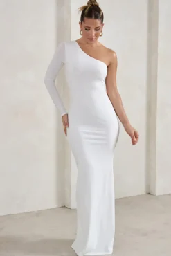 Melanie | White One Shoulder Split Maxi Dress