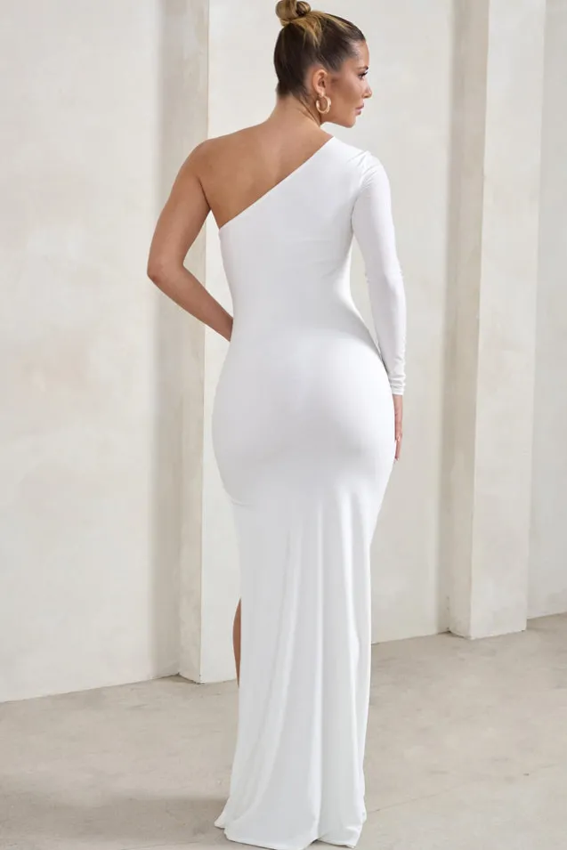 Melanie | White One Shoulder Split Maxi Dress