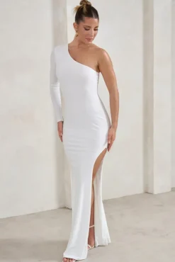 Melanie | White One Shoulder Split Maxi Dress
