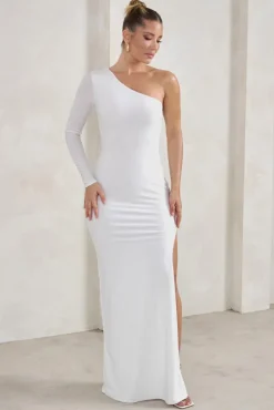 Melanie | White One Shoulder Split Maxi Dress