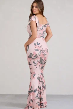 Merlot | Pink Floral Asymmetric Maternity Maxi Dress