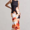 Micah | Black u0026 Orange Floral Print Racer-Neck Maxi Dress
