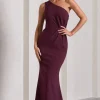 Michelle | Burgundy One-Shoulder Gathered Maxi Dress