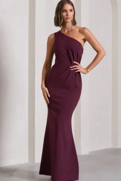 Michelle | Burgundy One-Shoulder Gathered Maxi Dress