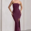 Midnight Calling | Plum  Bandeau Split Lace-Up Maxi Dress