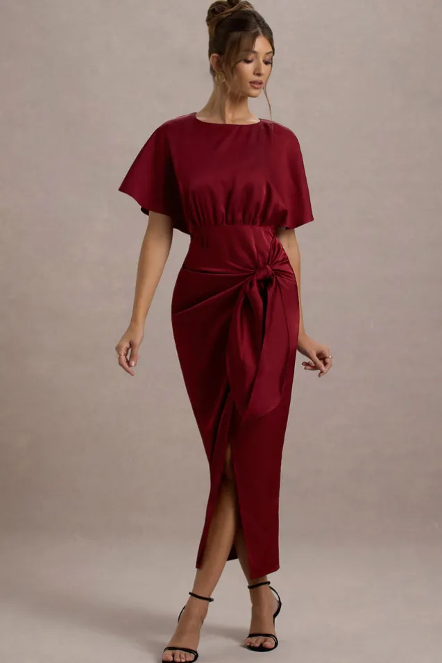 Mika | Port Satin Short-Sleeve Wrap Maxi Dress