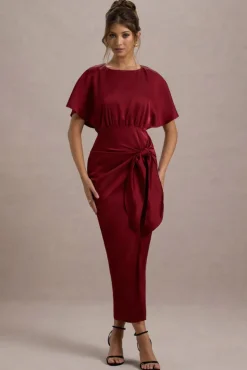 Mika | Port Satin Short-Sleeve Wrap Maxi Dress