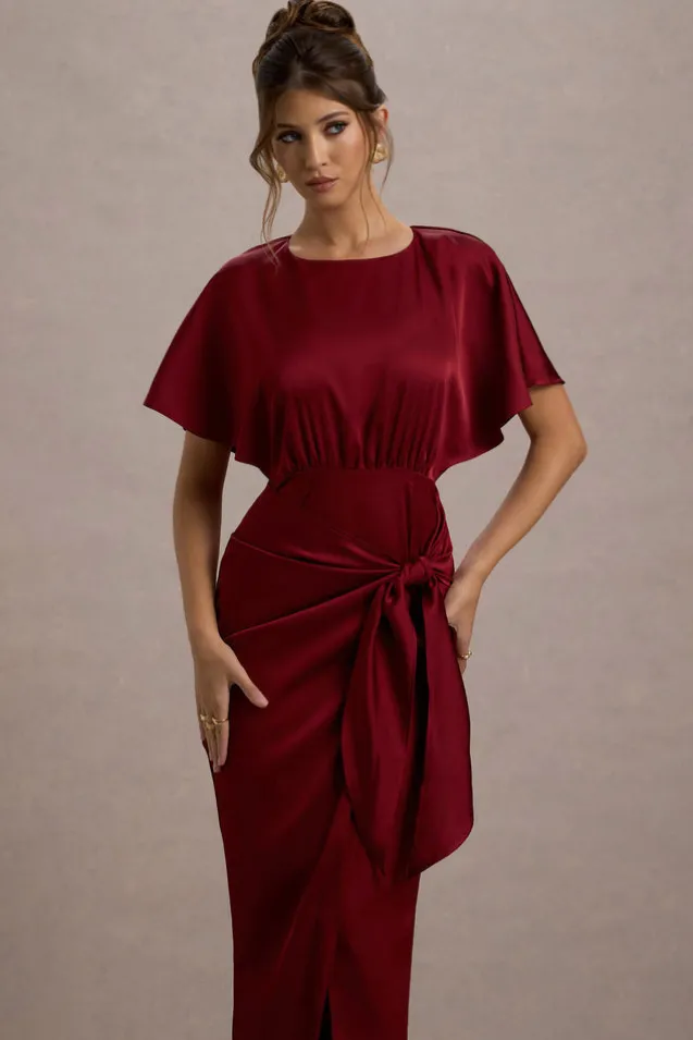 Mika | Port Satin Short-Sleeve Wrap Maxi Dress