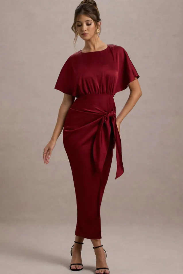 Mika | Port Satin Short-Sleeve Wrap Maxi Dress