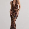 Milani | Animal Print Backless Cowl Neck Fishtail Maxi Dress