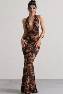 Milani | Animal Print Backless Cowl Neck Fishtail Maxi Dress