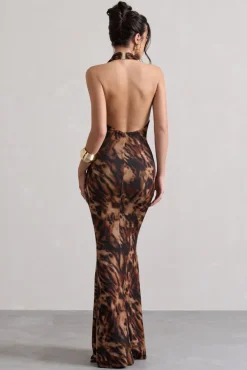 Milani | Animal Print Backless Cowl Neck Fishtail Maxi Dress