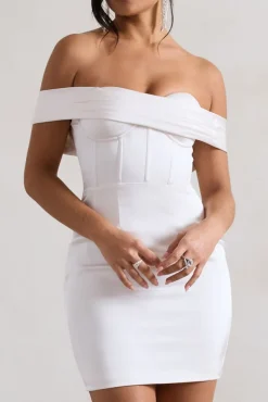 Milano | Cream Satin Bardot Maxi Dress With Detachable Skirt