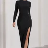 Miley | Black Long-Sleeved Open-Back Wrap Maxi Dress