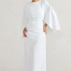 Milly | White Cape Maxi Dress With Asymmetric Chiffon Hem