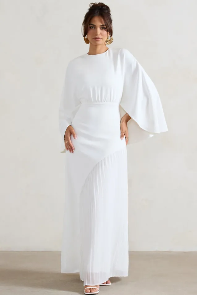 Milly | White Cape Maxi Dress With Asymmetric Chiffon Hem