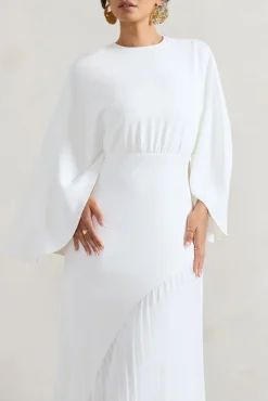 Milly | White Cape Maxi Dress With Asymmetric Chiffon Hem