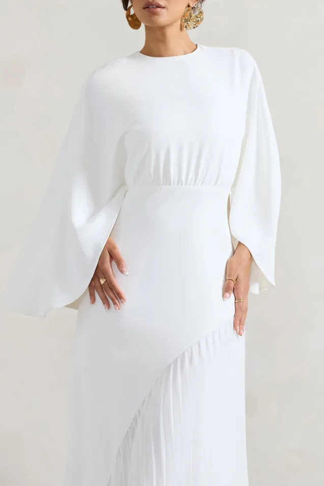 Milly | White Cape Maxi Dress With Asymmetric Chiffon Hem