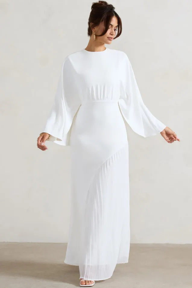 Milly | White Cape Maxi Dress With Asymmetric Chiffon Hem