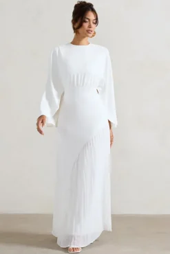 Milly | White Cape Maxi Dress With Asymmetric Chiffon Hem