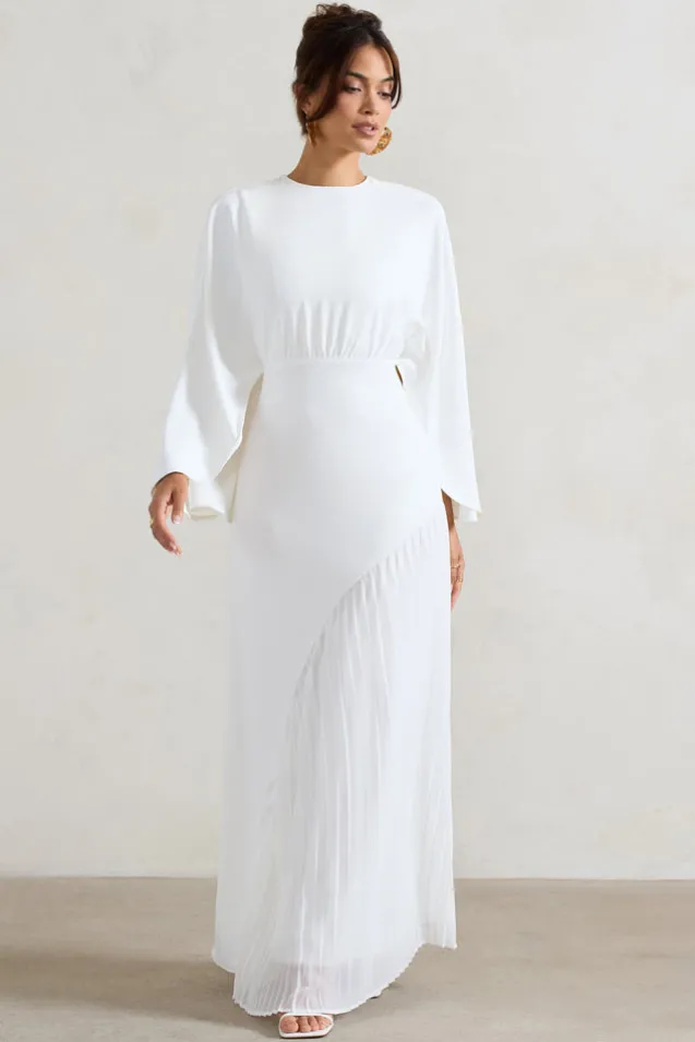 Milly | White Cape Maxi Dress With Asymmetric Chiffon Hem