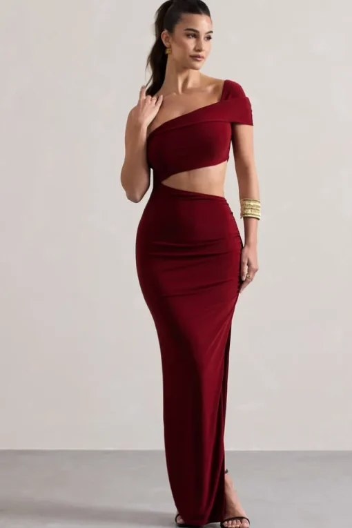 Milos | Berry One-Shoulder Cut-Out Maxi Dress With Split