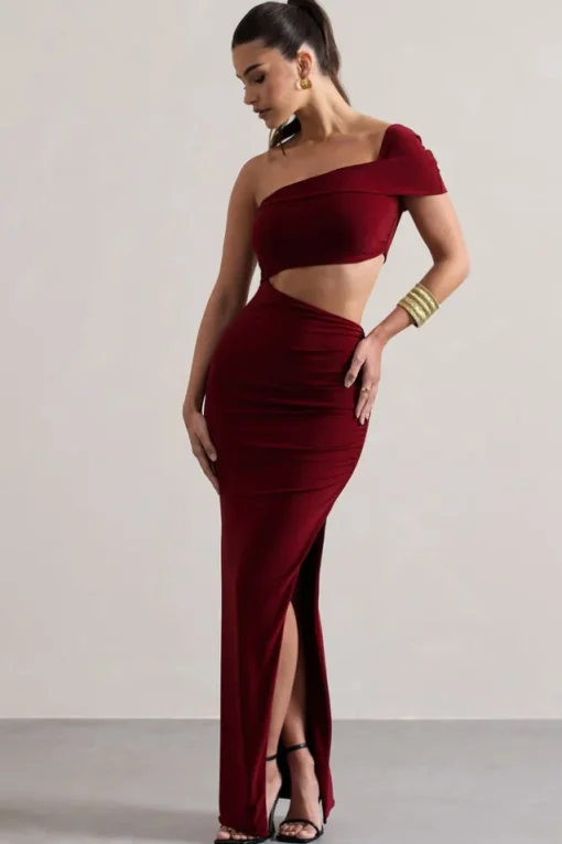 Milos | Berry One-Shoulder Cut-Out Maxi Dress With Split