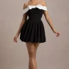 Minimoiselle | Black u0026 White Bow Bardot Mini Dress With Puff-Ball Skirt