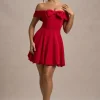 Minimoiselle | Red Bow Bardot Mini Dress With Puff-Ball Skirt