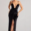 Miranda | Black Velvet Plunge Neck Twist Maxi Dress